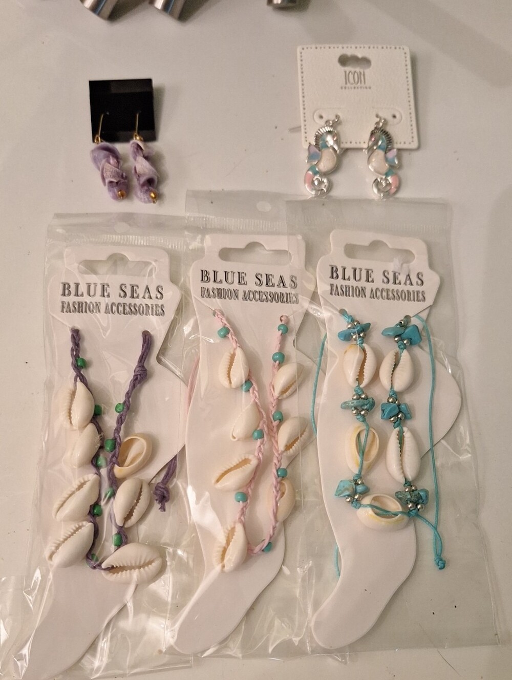Shell Anklet And Earrings  - Turquoise, Pink, Purple For All